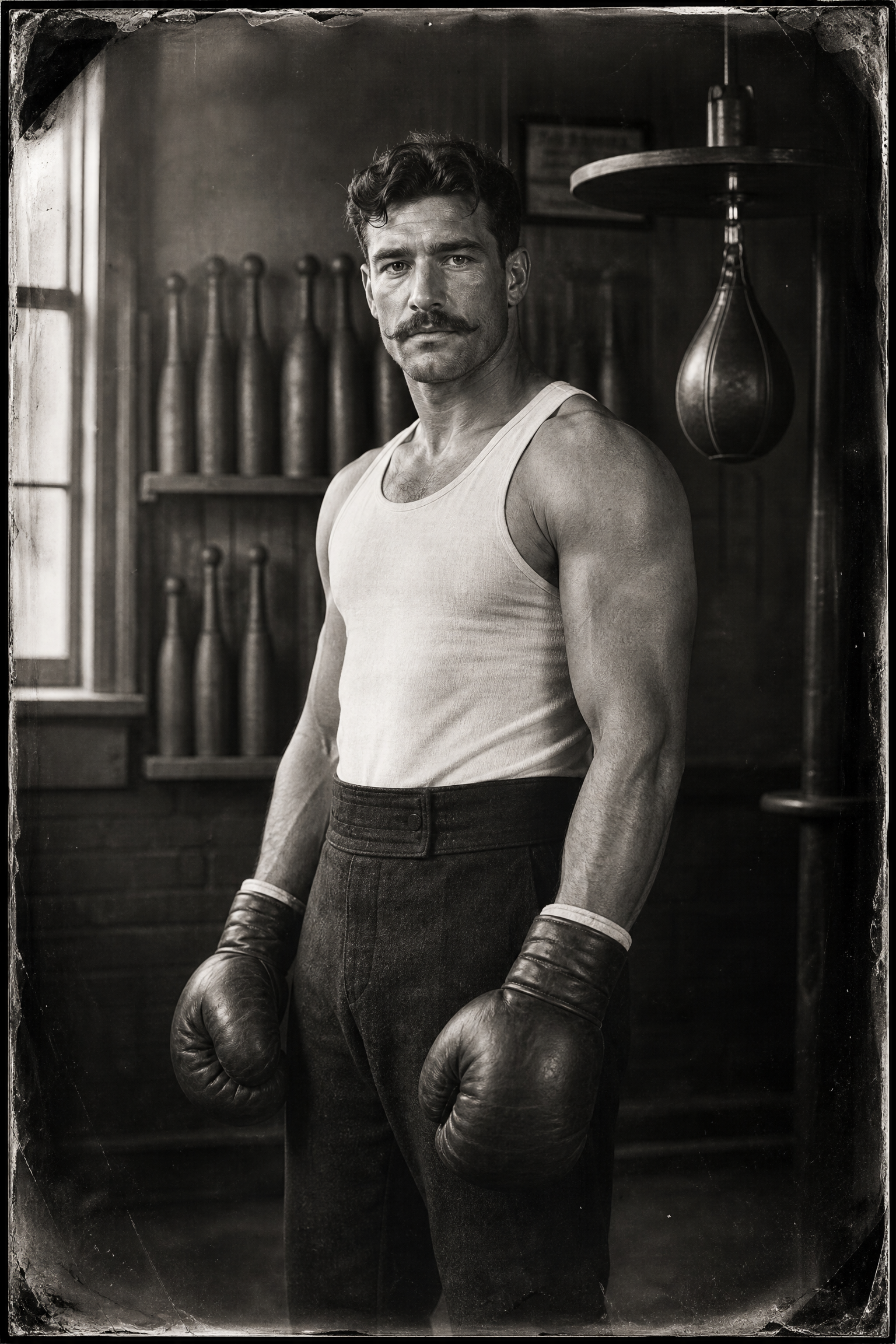 Portrait of a fighter in the gymnasium