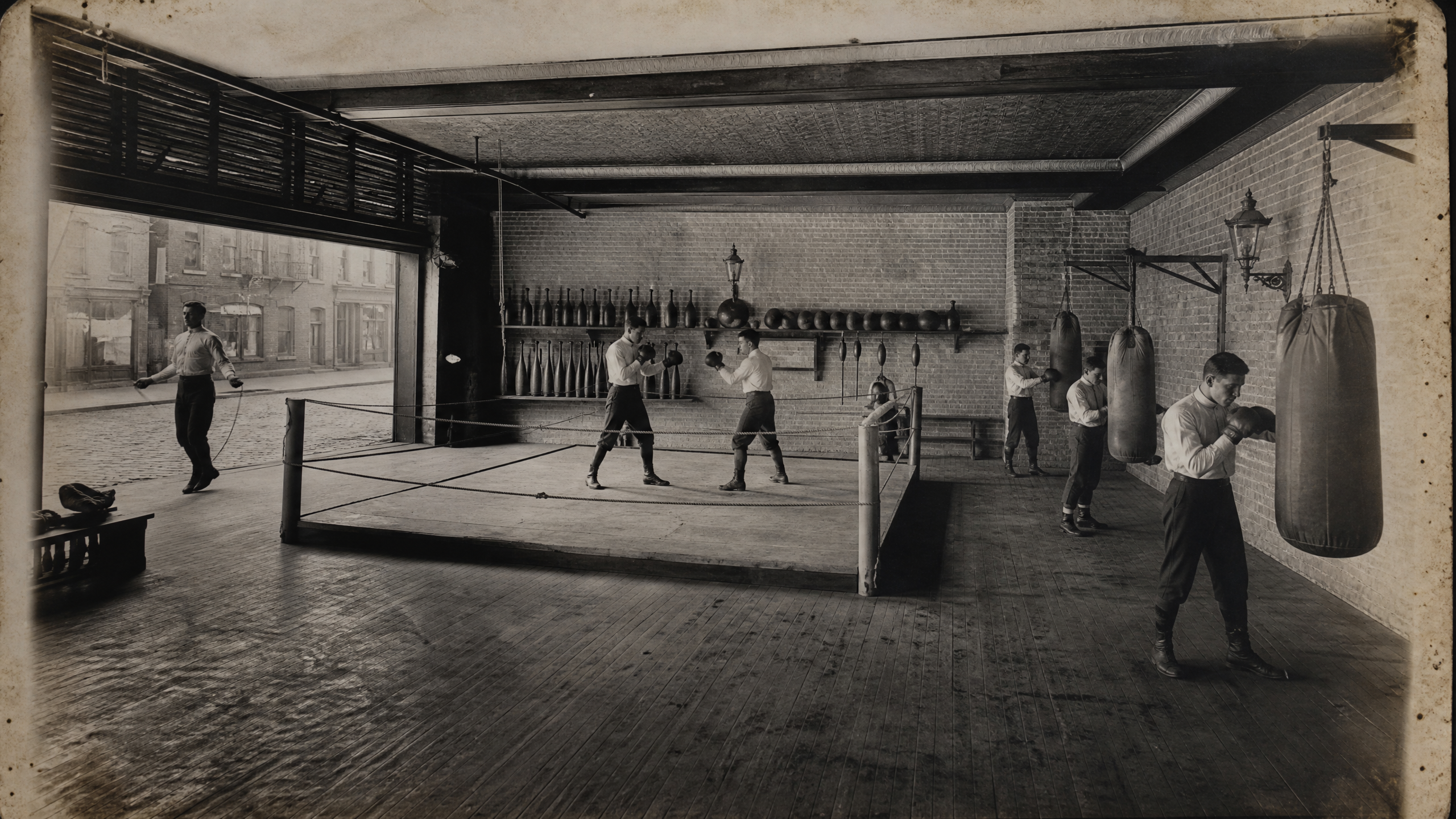 Trinity Boxing Club gymnasium interior, circa early 1900s