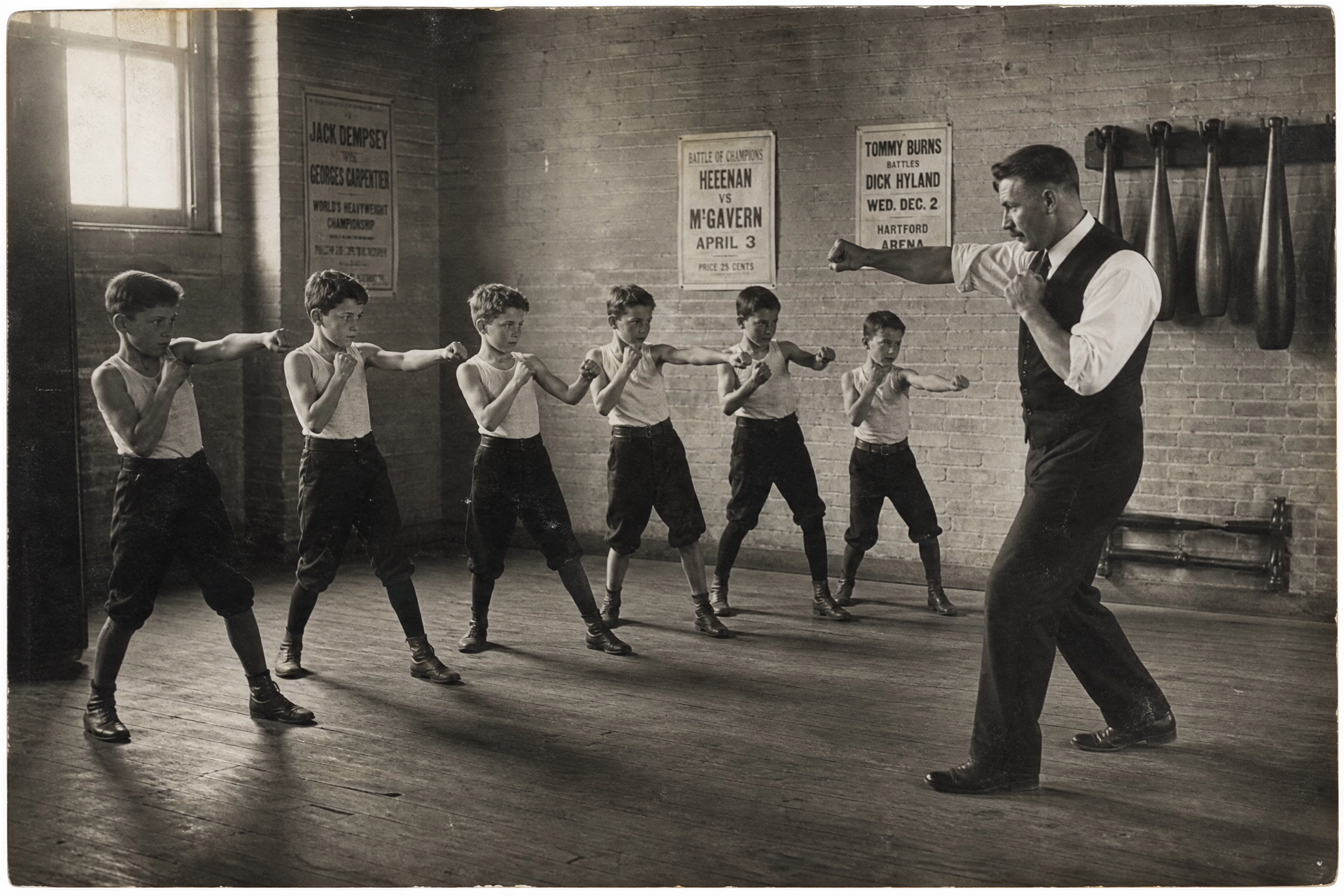 Young boxers training in formation