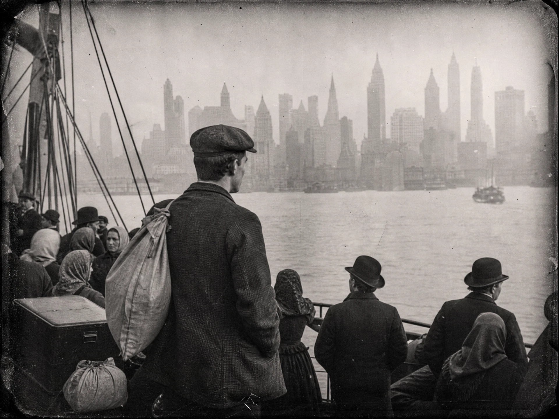 Irish immigrants arriving in New York harbor