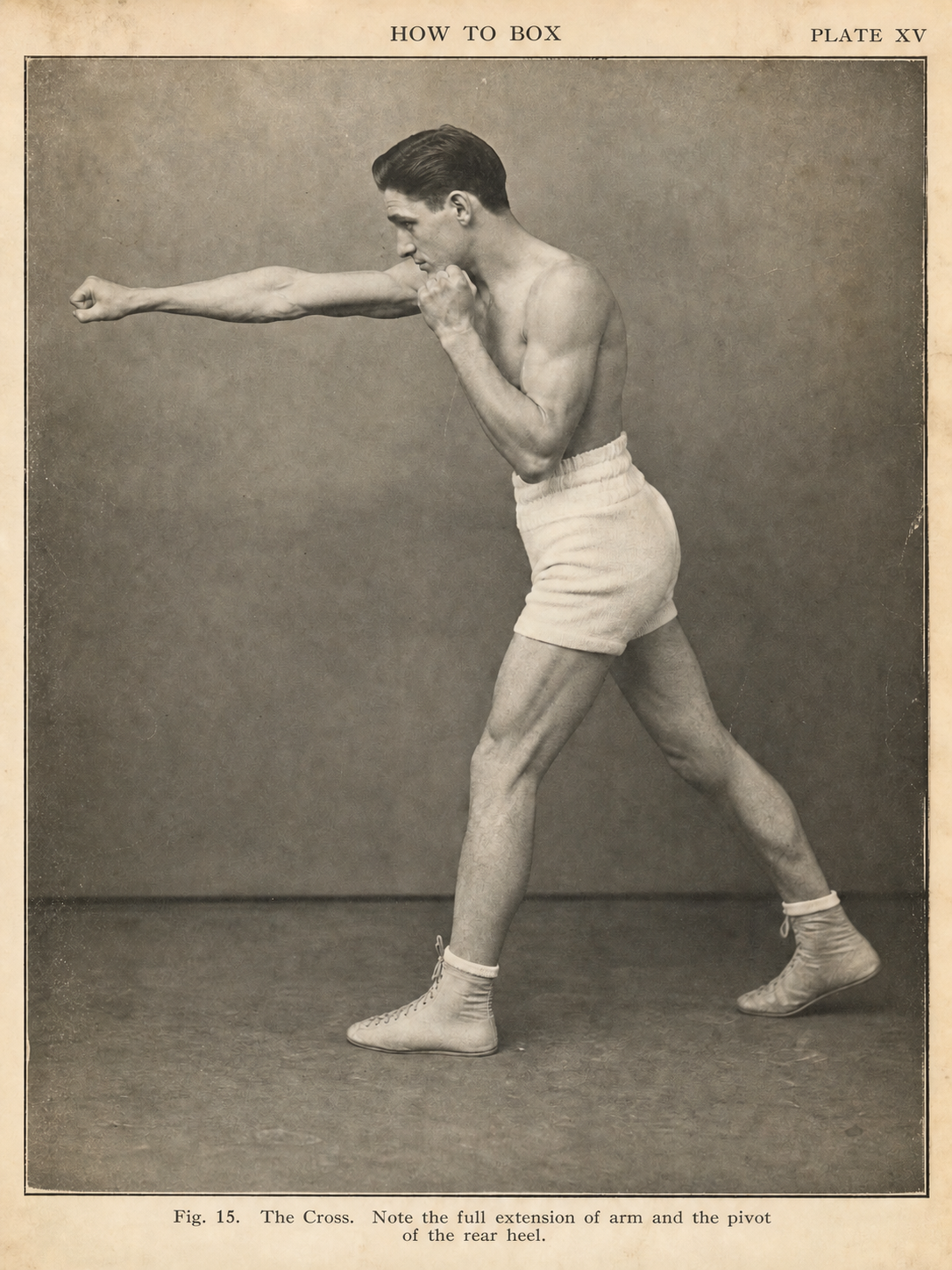 Instructional plate of a boxer demonstrating the cross