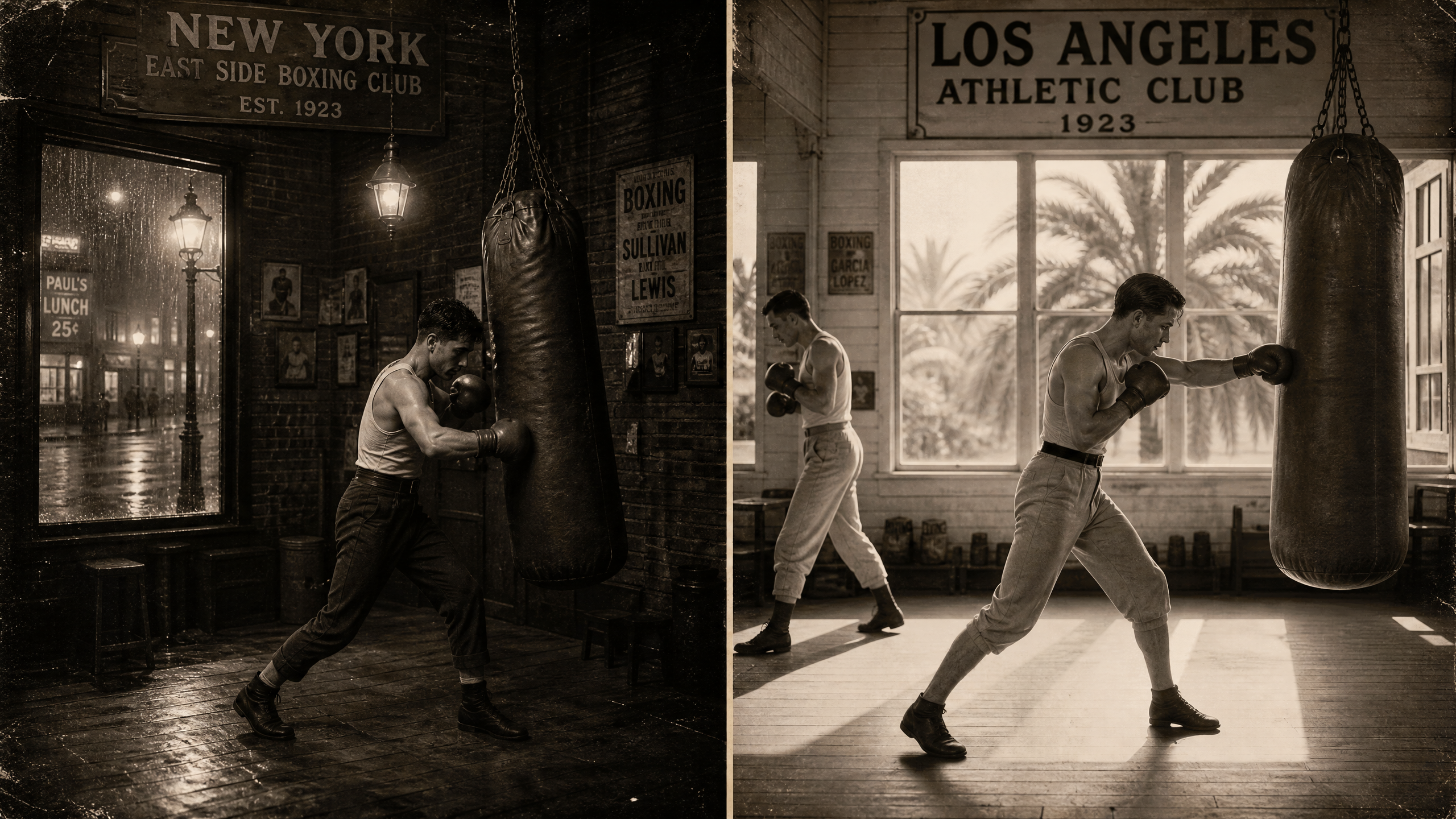 New York and Los Angeles boxing gyms side by side